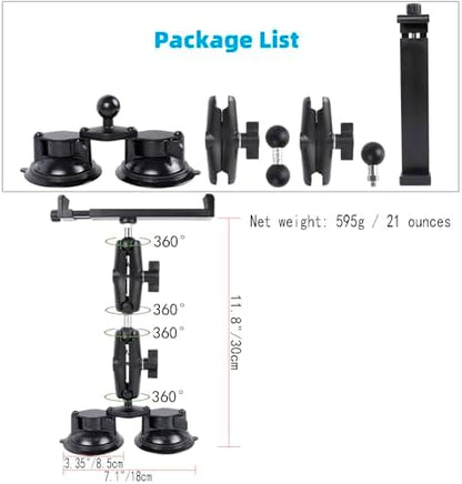 Dual Suction Cup Tablet Mount for Truck/Car, 13.4 Inch Aluminum Arm, 360° Adjustable 2-Stage Tablet Stand Holder, Compatible with iPad Pro/Air/Mini, Galaxy Tab and All 6.5-12.9" Tablets - Image 6