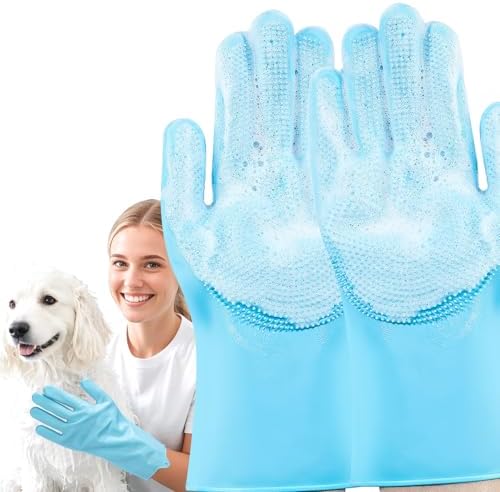 Pet Grooming Gloves, Dog Washing Gloves with Silicone Teeth, Dog Bathing Shampoo Brush, Heat Resistant Five-Finger Design for Bathing, Massaging, Hair Removal, Suitable for Dogs and Cats by Unknown