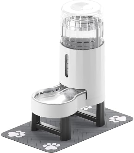 CZPET Gravity Dog Water Bowl Dispenser, Wider Mouth (8L+Stand+Mat, White) by CZPET