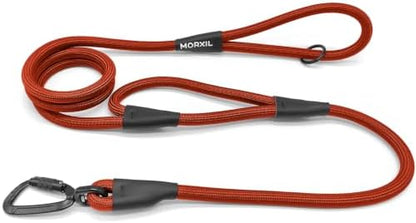 Rope Dog Leash with Two Handles, 6 Foot Heavy Duty Dog Leash with Aviation Aluminum Auto Locking Carabiner, Strong Nylon Pet Lead for Small, Medium, Large Dogs, Orange, 6FT-Two Handle by MORXIL