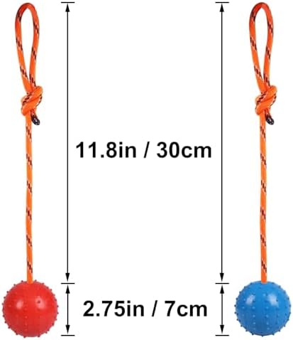 2 Pack Dog Ball, K9 Ball on Rope for Reward, Fetch, Play (Blue and Red) - Image 5