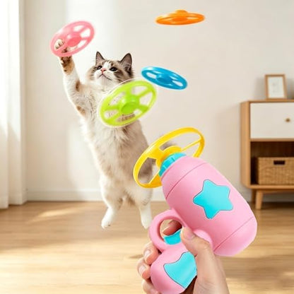 17 Pcs Cat Fetch Toy with Colorful Flying Propellers Set, Additional Flying Discs for Outdoor & Indoor Pet Chasing Training Hunting, Interactive Cat Propeller Toy (Star Pink + Blue) - Image 4