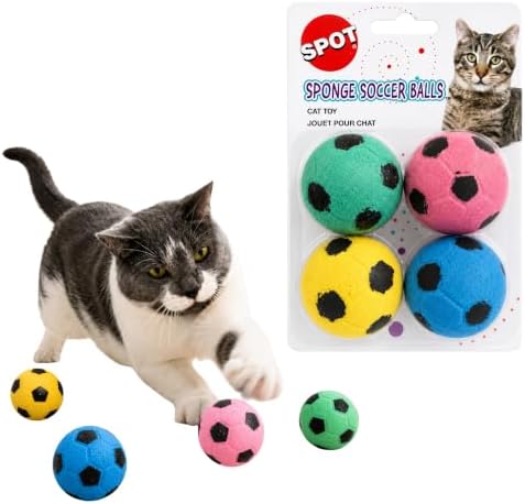 SPOT Sponge Soccer Ball Cat Toys for Cats and Kittens - Interactive and Colorful Plush Toy, Fun to Bat and Chase, Keep Cats Entertained - 1.5" Assorted 4-Pack by SPOT