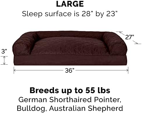 Furhaven Pillow Dog Bed for Large/Medium Dogs w/ Removable Bolsters & Washable Cover - Quilted Sofa - Coffee, Large - Image 2
