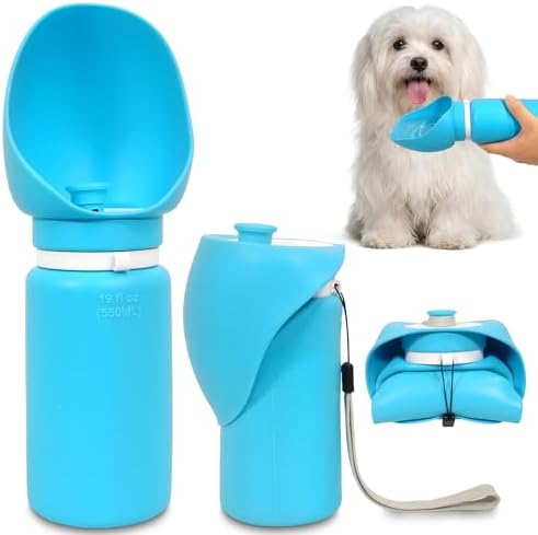 2 in 1 Foldable Dog Water Bottle, Leakproof Portable Pet Dispenser, Blue by HANDZEE