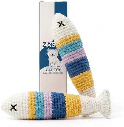 Handmade Catnip Fish Toy, Crochet Cat Toy with Crinkle Paper (2Pack) by Unknown