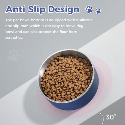 WENBOKMIN Dog Bowl, Stainless Steel Food and Water Bowl, 64oz, Blue | Non Slip Quiet Bottom, Easy to Clean, Dishwasher Safe - Image 6