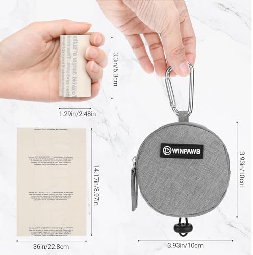 Dog Poop Bag Holder for Leashes- Dog Treat Pouch with Waterproof Zipper,Puppy Training Small Bag with Carabiner & Bungee Toggle,Two Pockets for Dry or Wet Treats-Pet Travel Walking Essentials (Grey) - Image 6