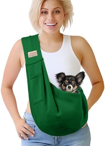 Pet Dog Sling Carrier for 3-10 lbs pet,Dog Purse Pouch,Dog Satchel,Reversible unadjustable Strap Travel Hand-Free Safe Bag Small Puppy Backpack (EmeraldGreen) by ArtisomeOfficial