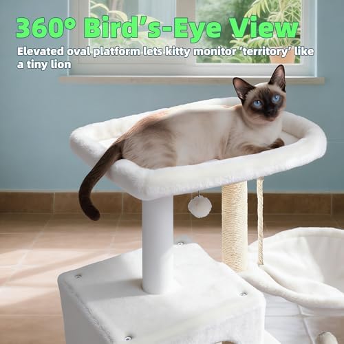 Cat Tree with Cat Condo and Hammock, Cat Tree with Scratching Posts and Scratching Pads, Cat Tower for Indoor Cats, Activity Centre Climbing Tree with Playful Toy Balls, Beige - Image 4