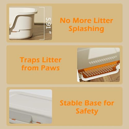 Extea Large Cat Litter Box with High Sides,Cat Boxes for Indoor Cats,Cat Litter Pan for Kitty,Litter Box with Low Entry,Easy to Clean,Anti-Splashing,23.6" x15.7" x6.2" (Grey) - Image 5