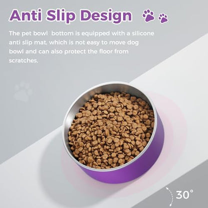 WENBOKMIN Dog Bowl, Stainless Steel Food and Water Bowl, 40oz, Purple | Non Slip Quiet Bottom, Easy to Clean, Dishwasher Safe - Image 4