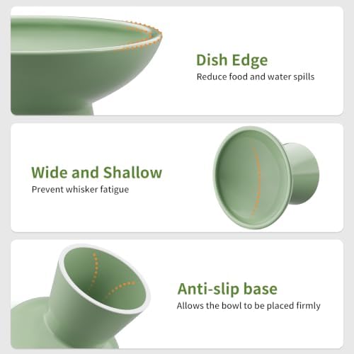 LoeJan Ceramic Cat Bowls, Elevated Cat Food and Water Bowls Set, Extra Wide and Raised Ceramic Bowls, Anti-Vomit Whisker-Free Pressure Cat Feeder for Kittens to Adult Cats - Image 3