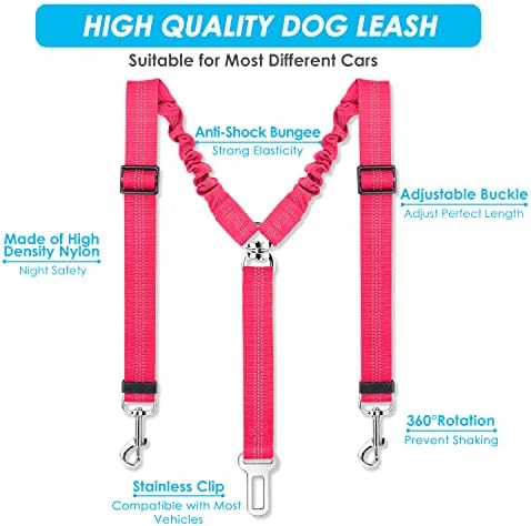 SlowTon Double Dog Seat Belt for Car with Elastic Bungee Buffer, Adjustable - Image 3