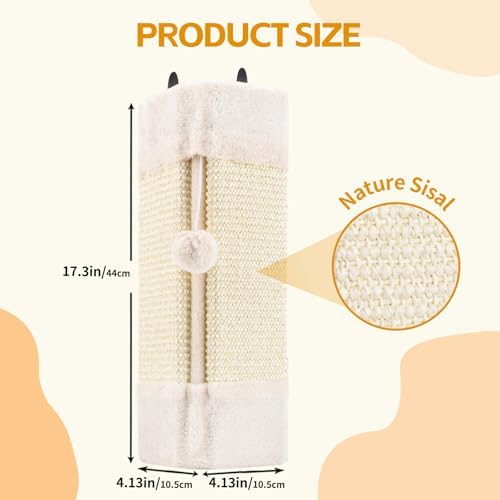 LIFLIX 2PCS Wall Corner Cat Scratcher for Indoor Cats, Wall Mounted Sisal Scratching Pad with Hanging Ball, Vertical Corner Wall Mount Scratch Panel, Protector for Wall Corner - Image 2