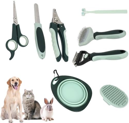 Lukshalse 8 in 1 Pet Grooming Rake and Dematting Comb, Pet Dog Cat Bowl Toothbrush Comb Set Effective Float Hair Remover Clean Tool by LUKSHALSE