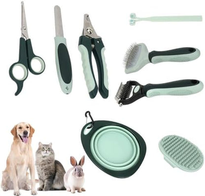 Lukshalse 8 in 1 Pet Grooming Rake and Dematting Comb, Pet Dog Cat Bowl Toothbrush Comb Set Effective Float Hair Remover Clean Tool by LUKSHALSE