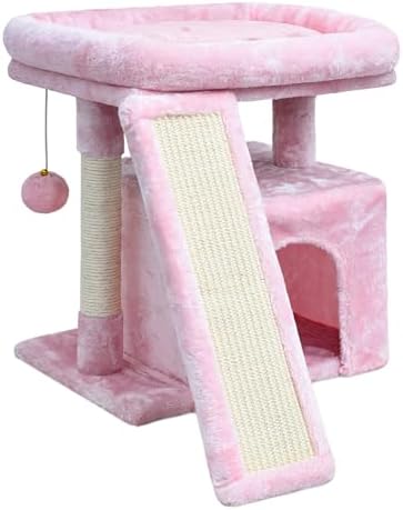 Small Pink Cat Tree for Indoor Cats, Cute Cat Tower with Perch, Condo, House and Stable Stand for Kittens & Adult Pets（Pink） by SIYIPURR