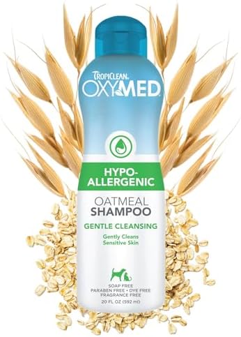 TropiClean OxyMed Hypoallergenic Dog Shampoo for Allergies and Itching, Skin Soothing Shampoo for Pets with Sensitive Skin, Tearless, Cat Safe, 20oz. by TropiClean