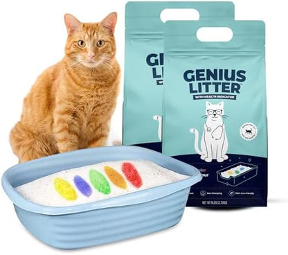 Genius Litter Health Monitoring Cat Litter, Featured on Shark Tank, Lightweight Crystal Silica Gel, Non Clumping, Dust Free, Low Tracking, Odor Control for Indoor Cats and Kittens, 2 Bag (12lb) by GeniusLitter