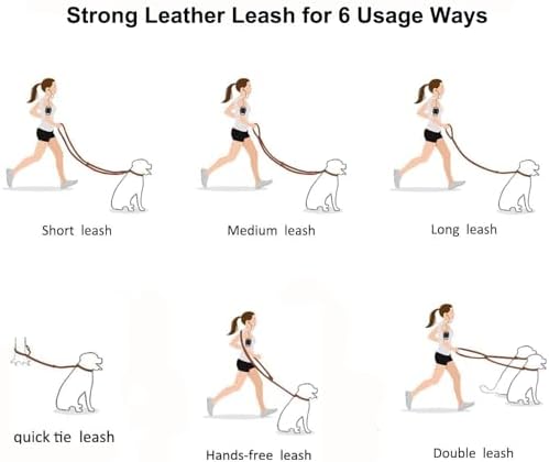 Multi Function 8ft Genuine Leather Hands Free Dog Training Leash for Puppy Small and Medium Dogs (8 Foot*3/8 inch, Black) - Image 2