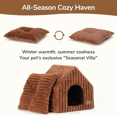 FUKUMARU Cat Bed Cave, Enclosed Washable Covered Dog Bed with Support Frame - Image 3