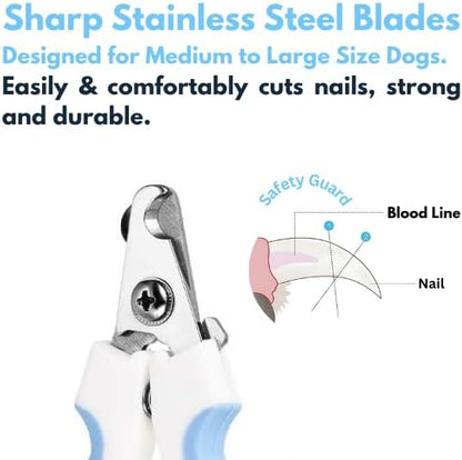 Dog Pets Nail Clippers and Trimmers - with Safety Guard to Avoid Overcutting, Free Nail File, Razor Sharp Blade - Professional Grooming Tool for Pets