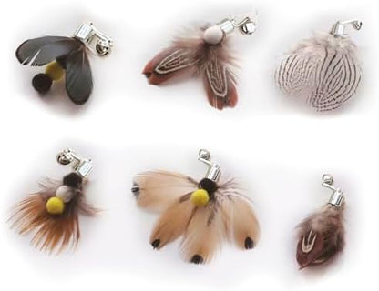 Cat Insect Feather Toy Wand Replacement,Cat Toys Feather Refills,Set of 6 Replacement Heads with Bells,Natural Feather Interactive Cat Toys (Style A) by Unknown