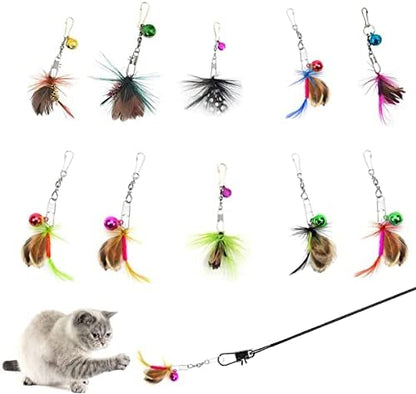 Cat Insect Feather Toys Replacement Cat Toy Wand Refills, 10 Pieces Mini Insect Cats Toy Feathers Refill, Interactive Cats Teaser Wand Attachments, with Bell by WelcometoHokoad