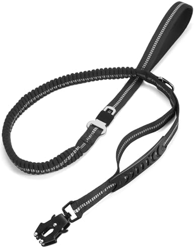 Heavy Duty Dog Leash, 4-6FT Shock Absorbing Dog Leashes with Traffic Handle and Comfortable Padded Handles, Advanced Easy Metal Clip, No Pull Reflective Leash for Medium Large Dogs that Pull (Black) by TINMARDA