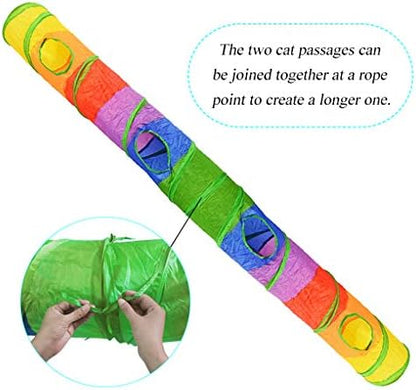 Andiker Cat Tunnel for Indoor Cats, 45" Long Rainbow Collapsible Kitten Tube with a Fun Ball and 2 Holes Cat Play Tunnel, Rabbit Tunnel for Kittens Exercising Hiding Training and Running(Colorful) - Image 5