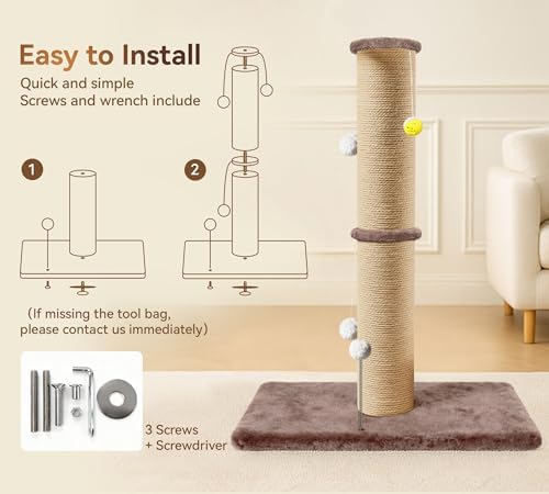 5-Inch Sisal Cat Scratching Post, 36" Tall Scratch Tower, Brown - Image 6
