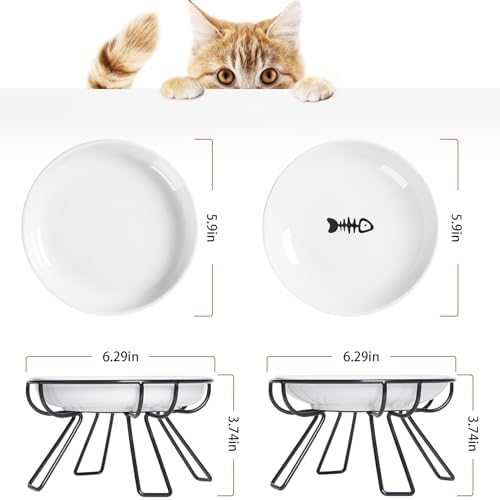 Presents The Ultimate Cat Dining Set: 5.9 inch Ceramic Water Bowl and Whisker-Friendly and Anti-Vomiting Plates.Elevated Bowl, Raised Ceramic Dish with Metal Stand - Image 2