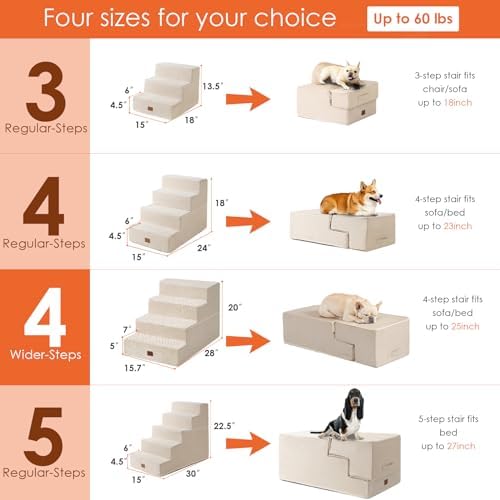 EHEYCIGA Dog Stairs for Bed 20" H, 4-Step Extra Wide Dog Steps, Beige - Image 4