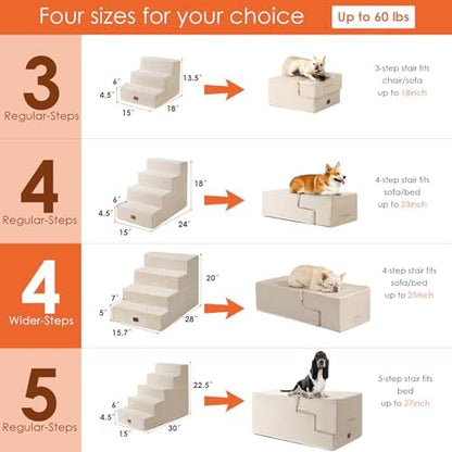 EHEYCIGA Dog Stairs for Bed 20" H, 4-Step Extra Wide Dog Steps, Beige - Image 4