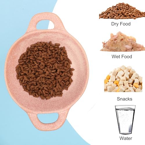 Ceramic Cat Bowl Cats Dishes for Food and Water, 8.3 Inch Dog Bowls, 7 oz Ceramic Cat Food Bowl, Whisker Fatigue Pet Plate, Pet Water Bowls with Handle Perfect for Indoor Cats (Pink) - Image 5