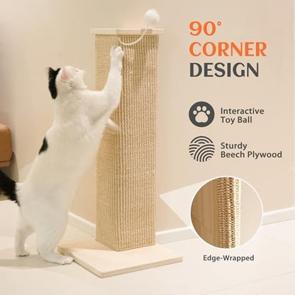 PETKARAY Couch Corner Cat Scratcher, 28'' Corner Wall Scratching Post, Sisal Cat Scratch Pad for Sofa & Furniture Protection with Toy Ball - Image 4