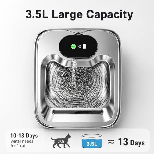 Cordless Cat Water Fountain Stainless Steel Motion Sensor 3.5L - Image 5