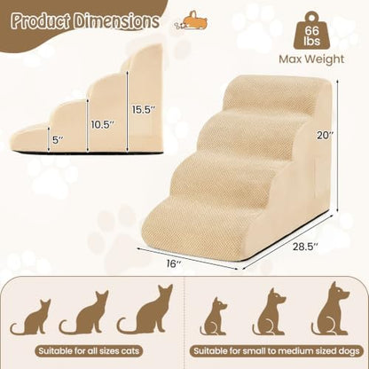 Giantex Dog Ramp Stairs for Bed, 4 Tiers Foam Pet Steps for Small Dogs Puppy Cats Older, Washable Cover, High Density Foam, Non-Slip Stairs for Dogs to Get on Bed Sofa (Beige, 4 Steps) - Image 7