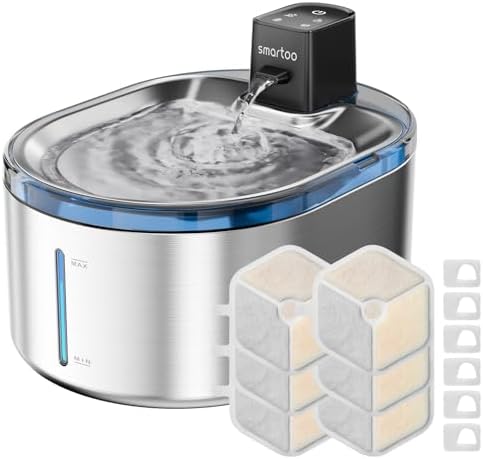 Wireless Cat Water Fountain Stainless Steel,152oz/4.5L Cat Fountain,6Filter by smartoo