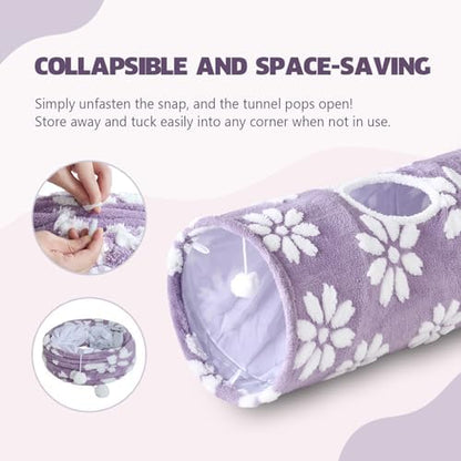 Straight Cat Tunnel for Indoor Cats 47"x12", Purple Flower - Image 6