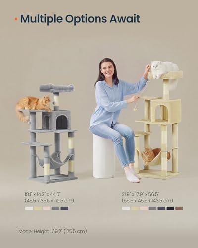 SONGMICS HOME Cat Tree for Indoor Cats, Multi-Level Cat Tower with Sisal Scratching Posts, Hammock and Condo, Beige - Image 6