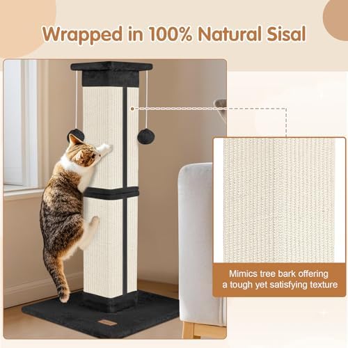 Cat Scratching Post 33 inch for Indoor Cats, High Cat Scratch Post Black, Cat Tree for Full-Body Stretching, Protect Your Furniture - Image 7