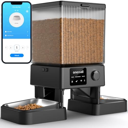 oneisall 5G WiFi Automatic Cat Feeder for 2 Cats, App Control, 20 Cups/5L by oneisall