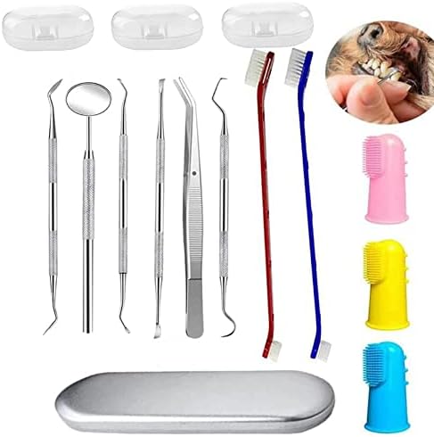 Teeth Cleaning Kit Dog Plaque Tartar Remover Tools Pet Dental Tooth Scaler and Scraper Silicone Finger Toothbrush for Puppy Cats Tooth Pick Stone Remover Dogs Oral Care Hygiene Cleaning Tools (12Pcs) by QeeHeng