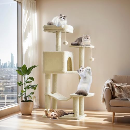 DUMOS Small 44 Inch Cat Tree Tower with Natural Sisal Scratching Posts - Image 2