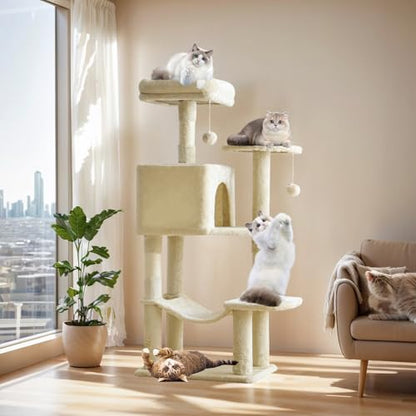 DUMOS Small 44 Inch Cat Tree Tower with Natural Sisal Scratching Posts - Image 2