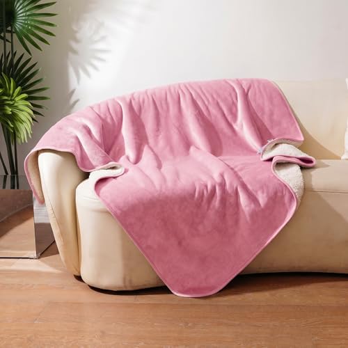Sunheir Waterproof Dog Blankets for Extra Large Dogs - Cat Blanket Washable for Couch Protection, Soft Sherpa Fleece Puppy Throw Blanket to Prevent Urine Leaks & Protects Furniture, 50"X 60", Pink by SUNHEIR