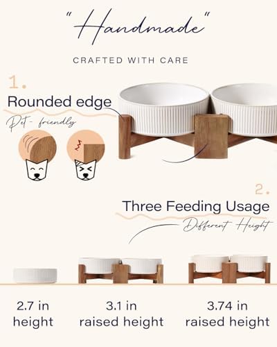 Getstar Elevated Ceramic Dog Cat Bowl Set - 1.8-Cup Raised Feeding Bowls with Non-Slip Wood Stand - Small Pet Dishes for Food and Water - Ideal for Cats and Puppies - Image 4