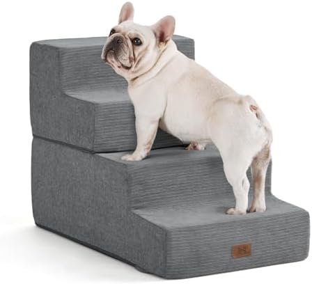 ABCPET Dog Steps for High Bed Dog Stairs Ramps and Extra Wide Steps for Bed Foam Stairs for Couch Sofa 35D Strong Support Pet Stairs Non-Slip Bottom Pet Steps for Small Dogs and Cats, Grey, 4 Steps by ABCPET